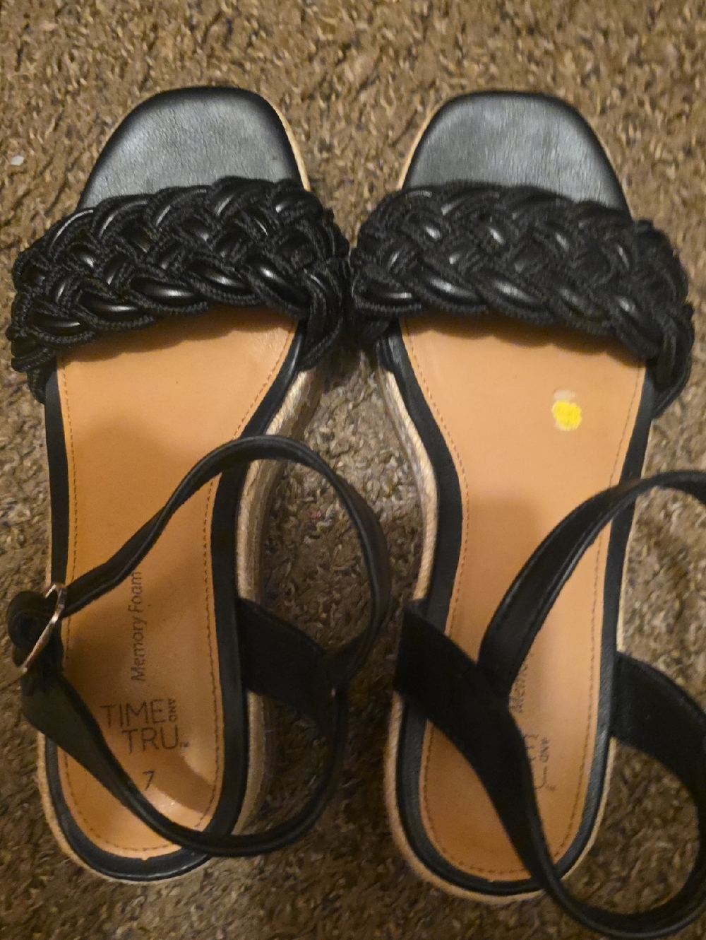 Time and Tru Black Braided Front Ankle Strap Sandals
